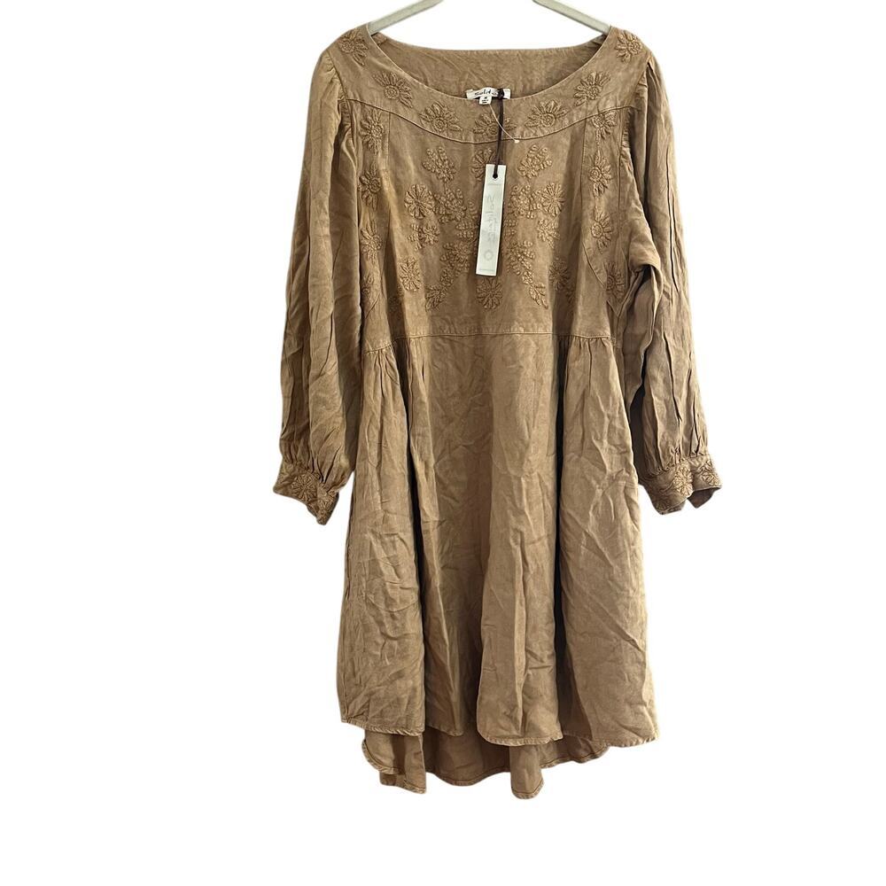 NWT Solitaire Mustard Yellow Brown Hippie Boho Dress w Pockets-Medium